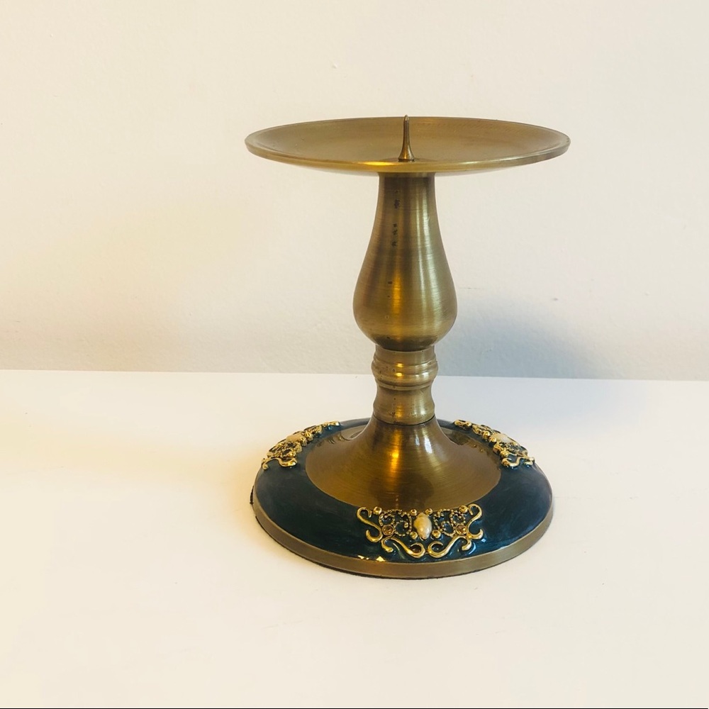Gold Candle Stick w/ Blue Resin Accent